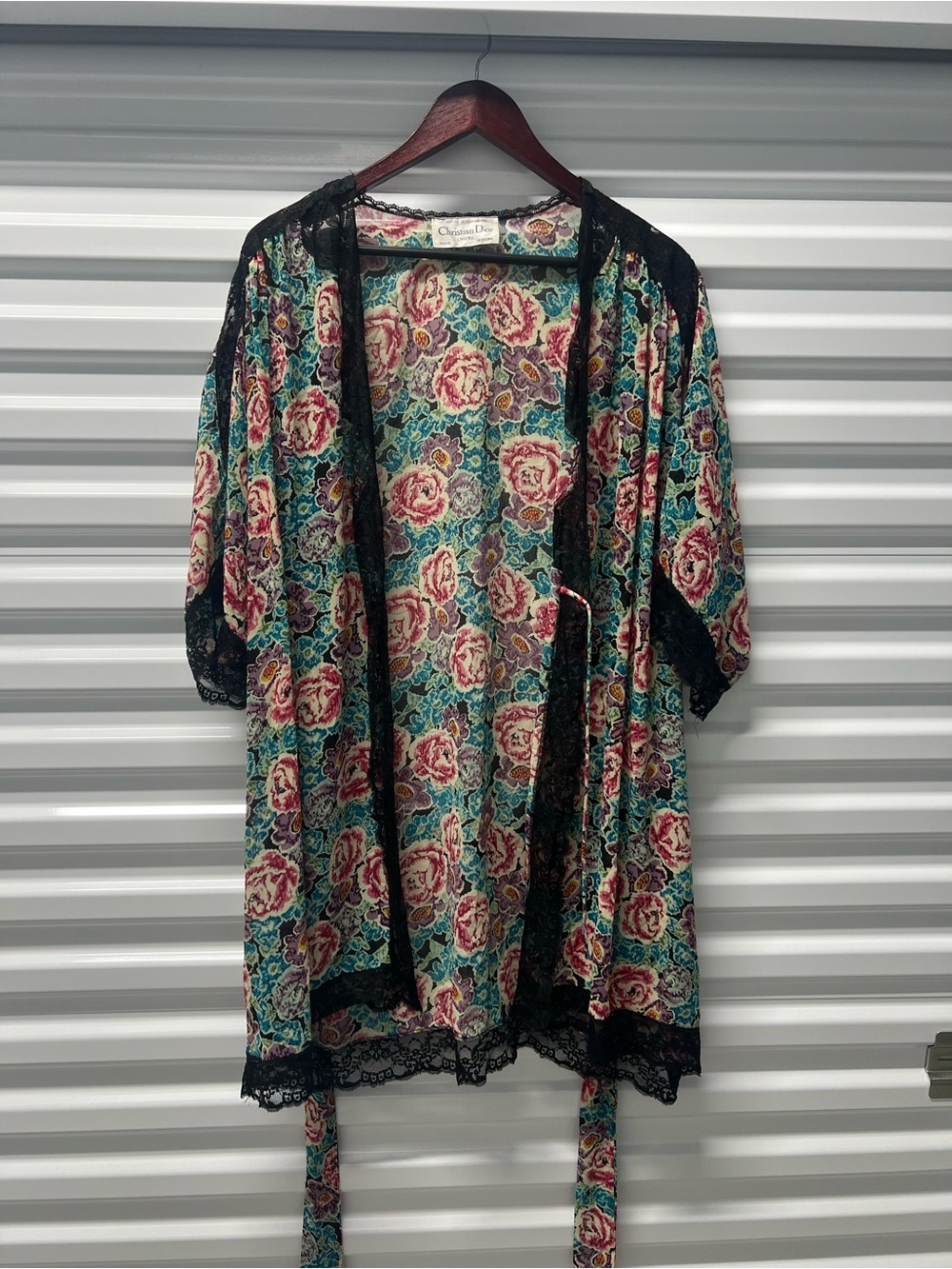 Dior Floral Lace-Trim Kimono Cardigan - Teal, Rose, Black